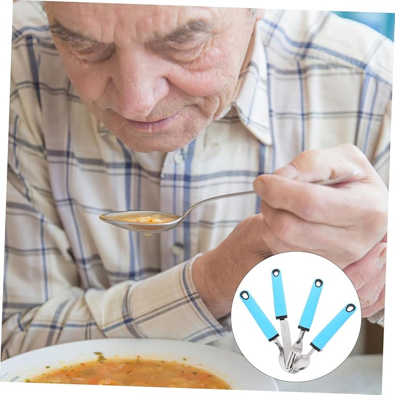 مجموعة أدوات مطبخ من الفولاذ المقاوم للصدأ قابلة للتكيف مع قبضة مطاطية لكبار السن للسفر وإعادة التأهيل - Image 2